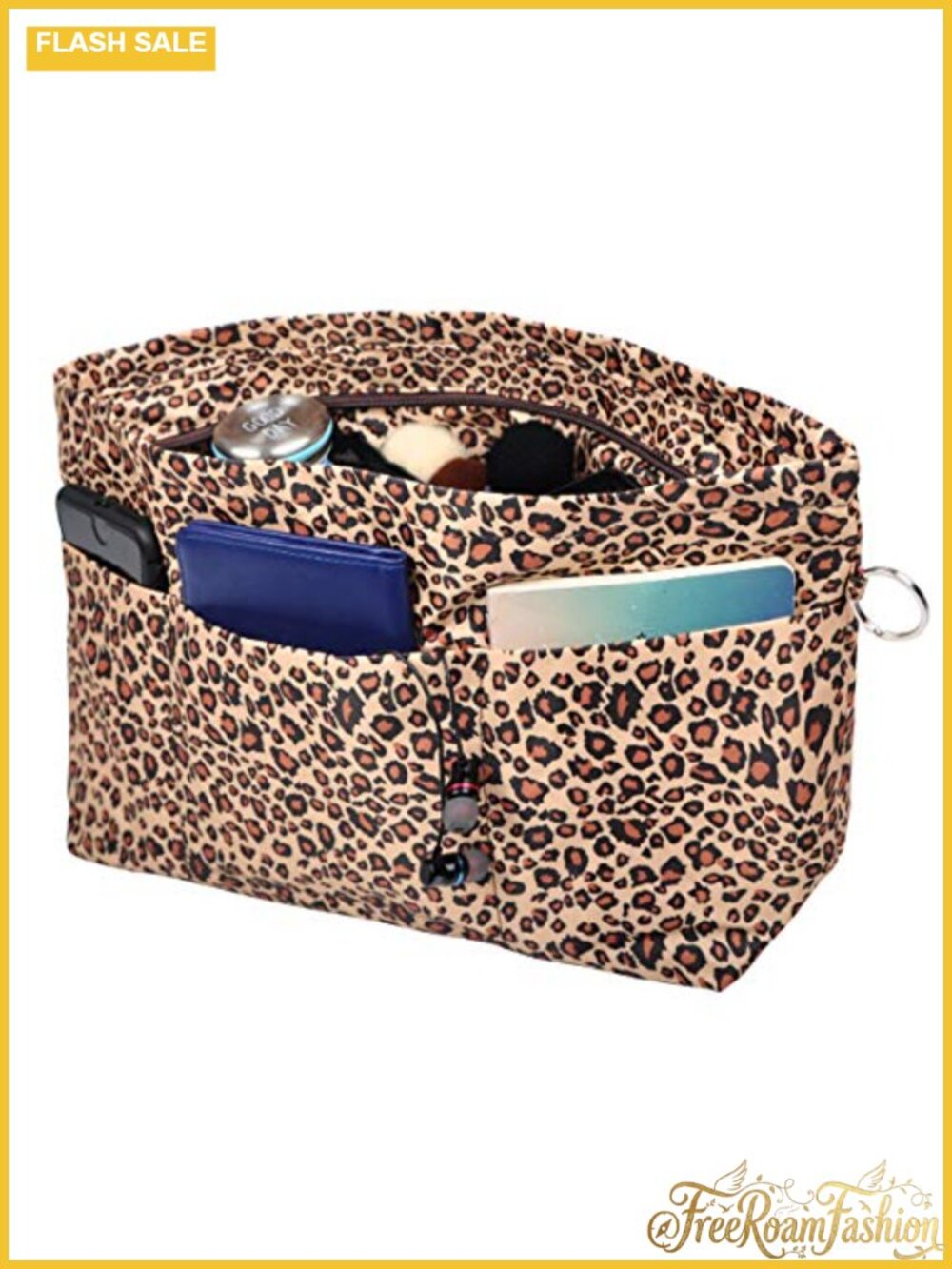 Handbag Organizer Insert with Zipper Closure and 11 Pockets